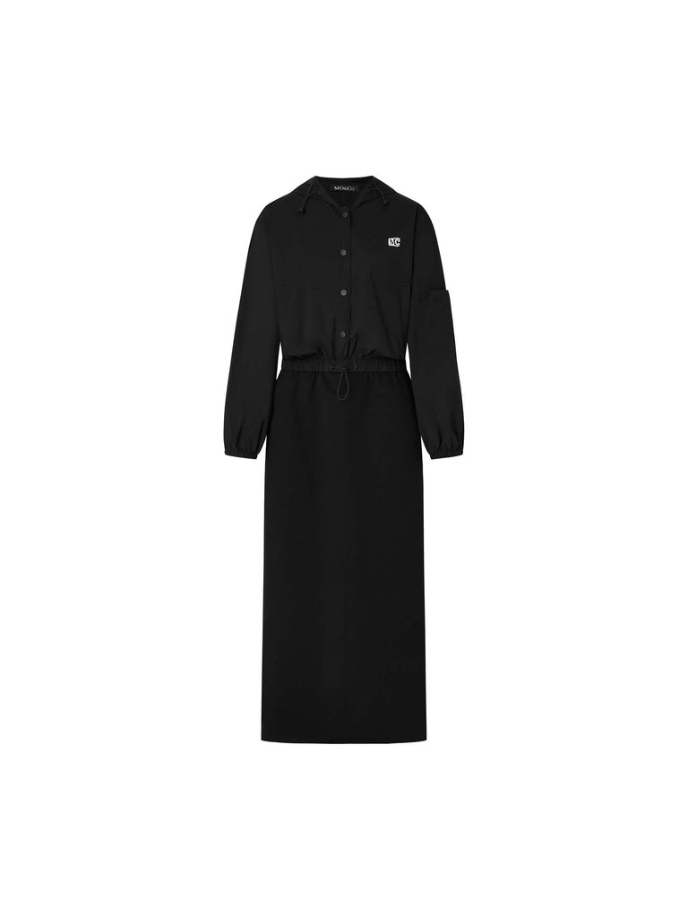 MO&Co. Women's Black Long Sleeve Hooded Maxi Dress with Athflow Style