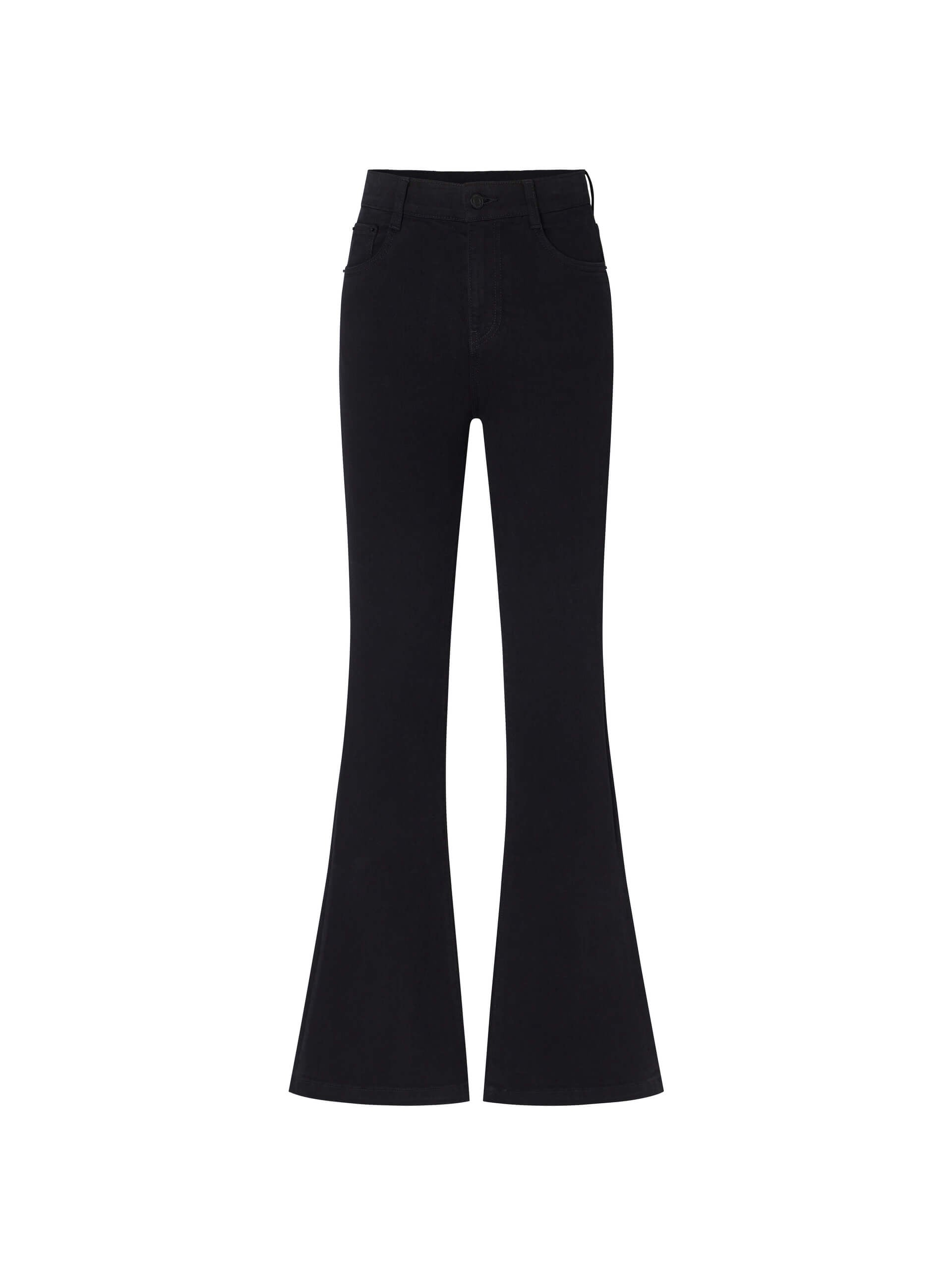 MO&Co. Women's Slim fit Flared Leg Mid Waist Stretch Jeans in Black