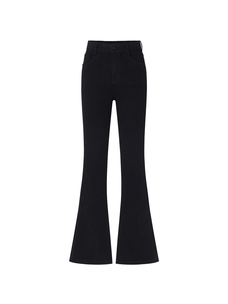 MO&Co. Women's Slim fit Flared Leg Mid Waist Stretch Jeans in Black