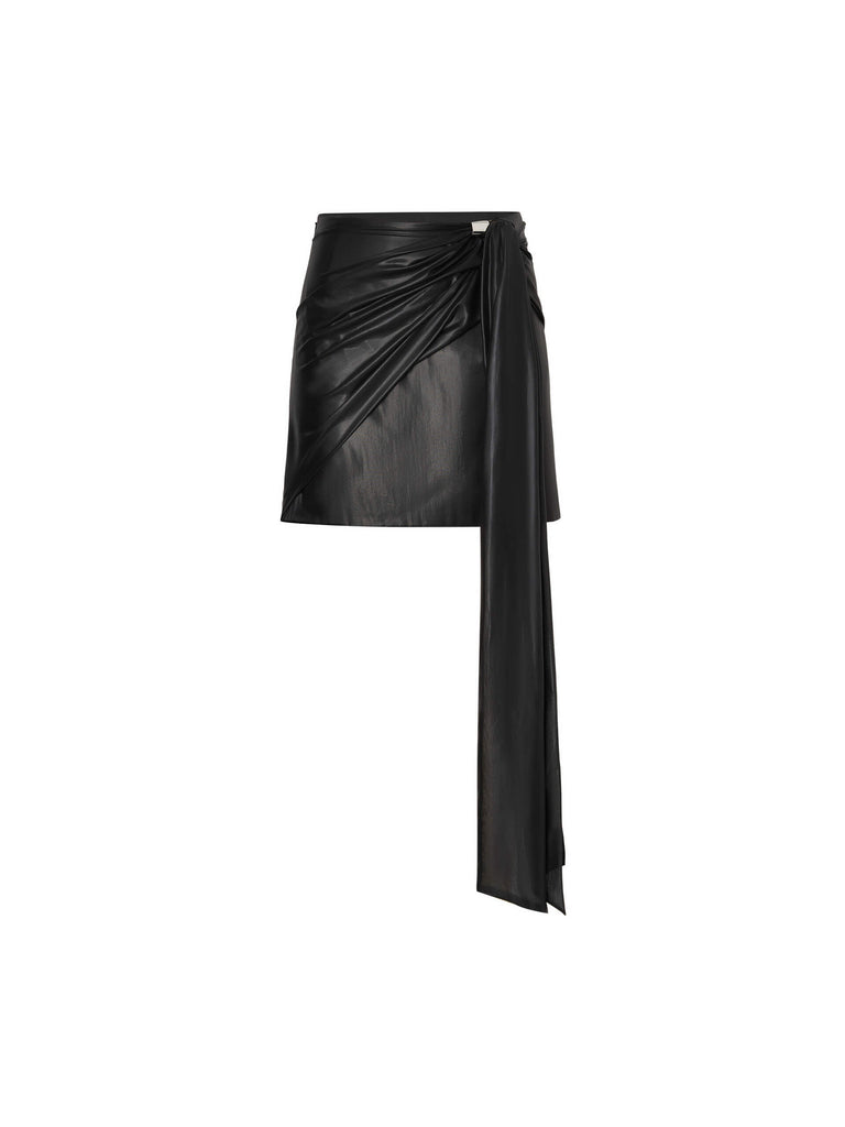 MO&Co. Women's Glossy Black Tie Details Mini Skirt Evening Party Outfit 