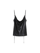 MO&Co. Noir Collection Women's Glossy Black Waterfall Neck Camisole Top