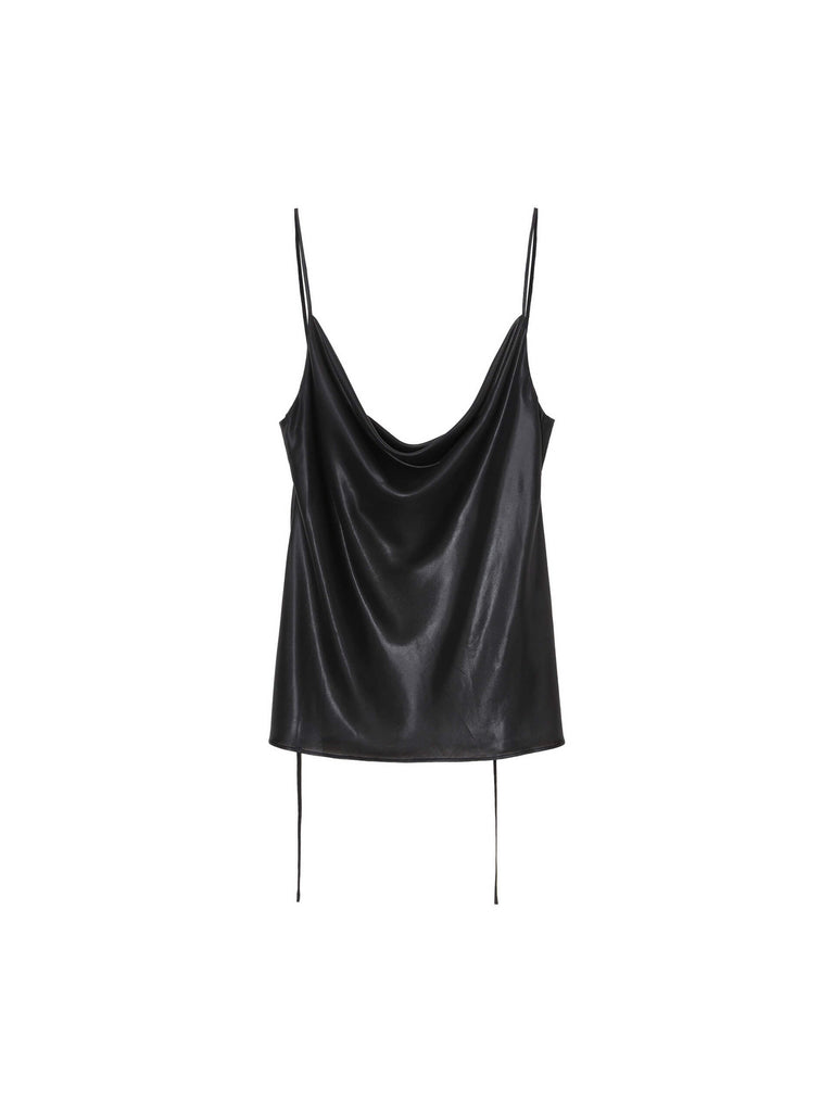 MO&Co. Noir Collection Women's Glossy Black Waterfall Neck Camisole Top