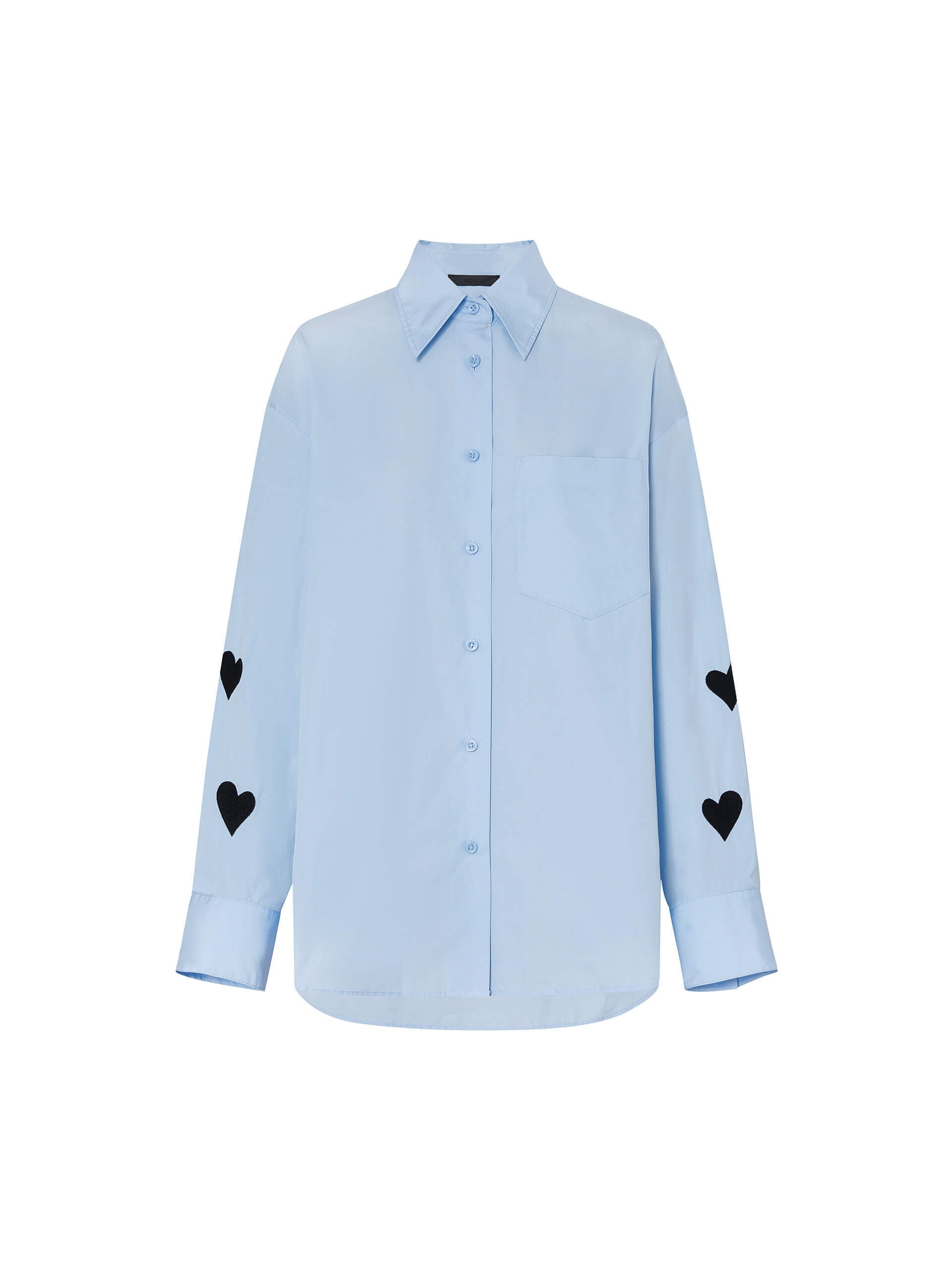 MO&Co. Women's Cotton Heart Pattern Embroidery Shirt Blouse in Blue