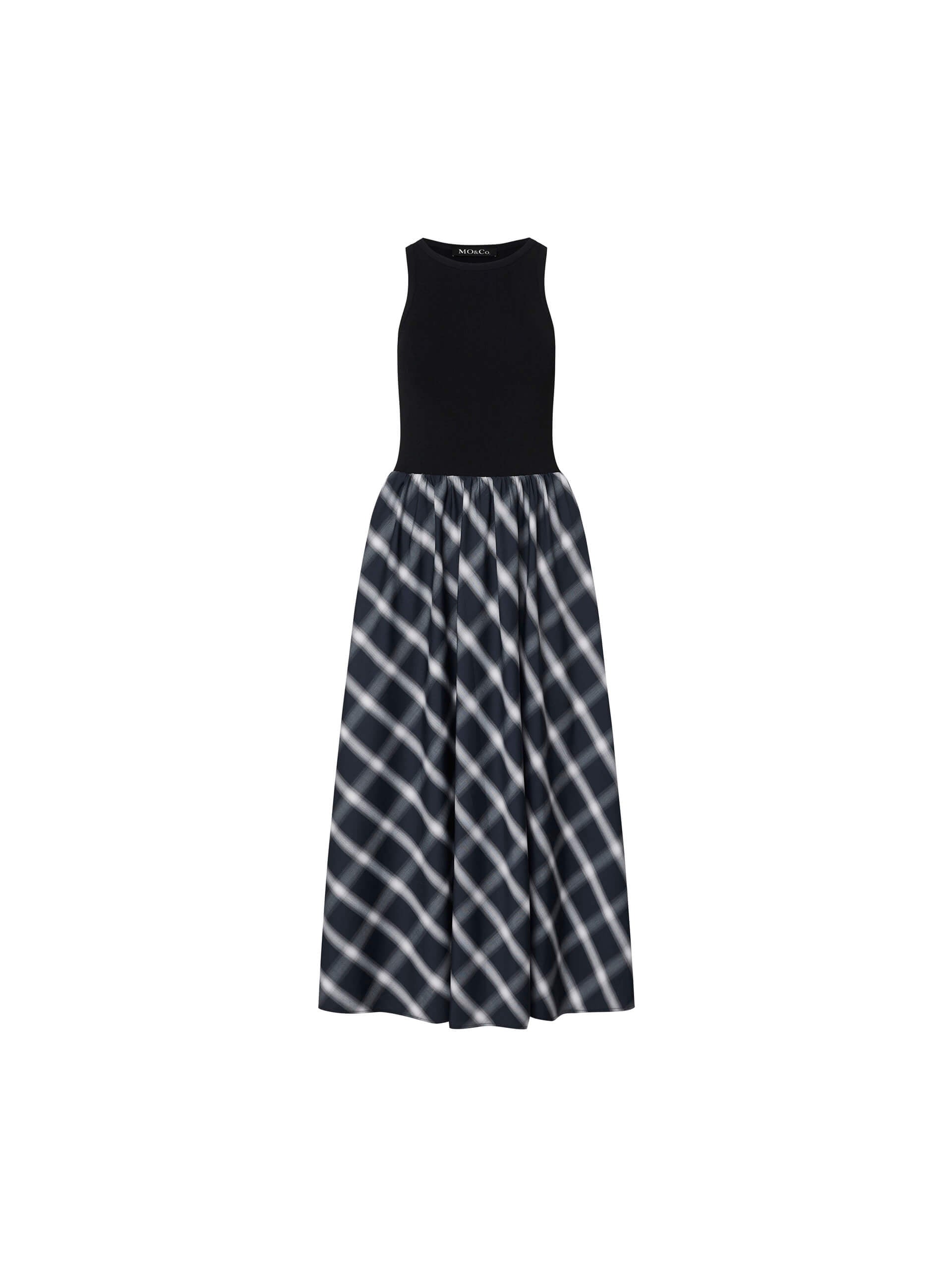 MO&Co. Women's Black Sleeveless Plaid Midi Dress