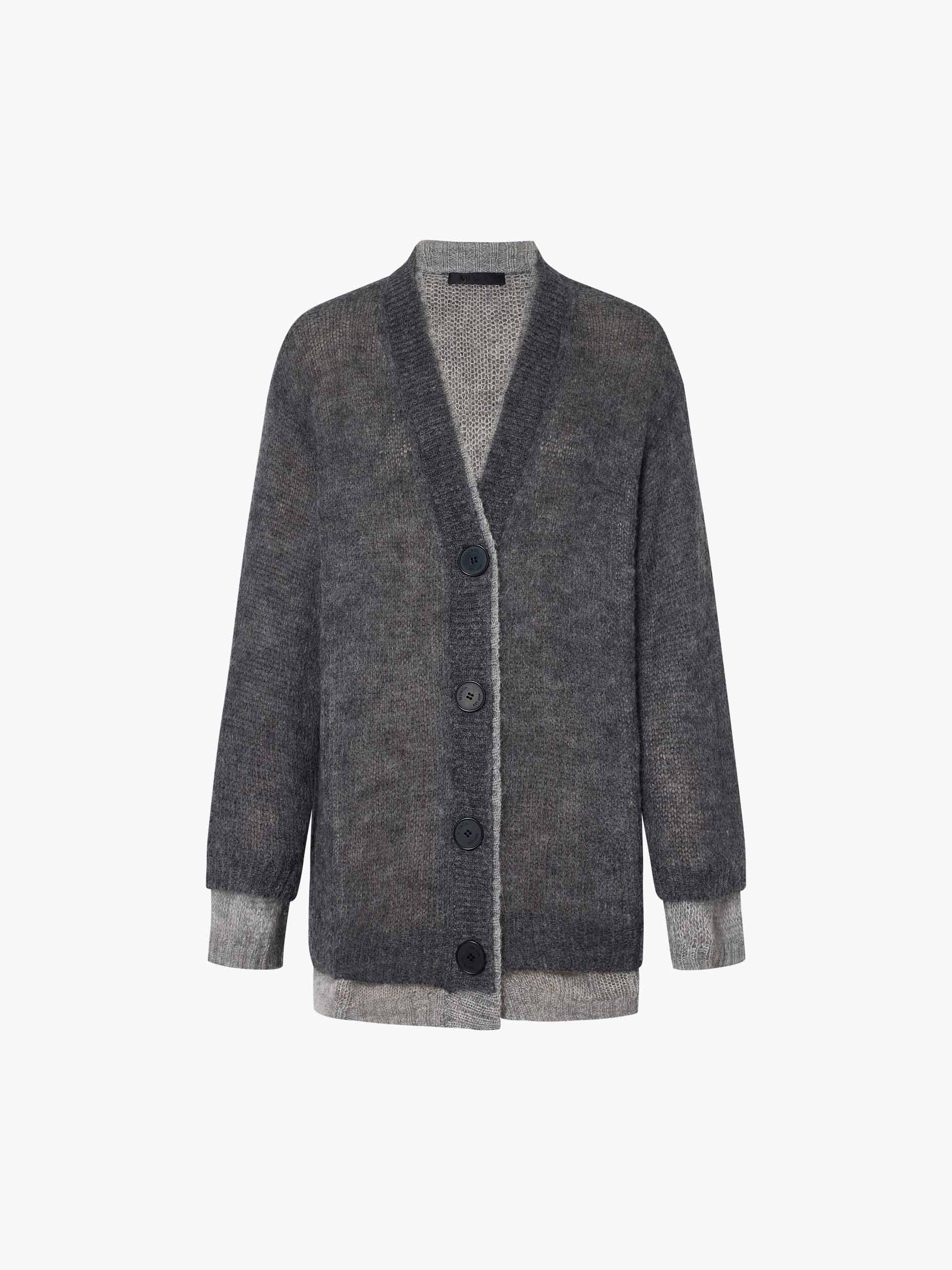 MO&Co. Women's V Neck Brushed Mohair Blend Layer Loose Cardigan in Grey