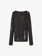  MO&Co. Noir Women's Distressed Sequins Detail Lightweight Loose Sweater in Dark Grey