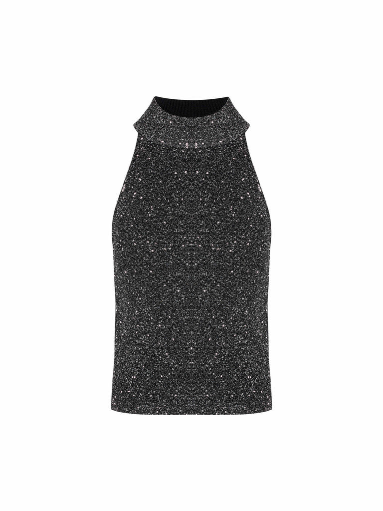 MO&Co. Noir Women's Sequins Textured Top. Crafted from high-quality materials, this stunning top features a slim, curve-hugging fit that enhances your figure.