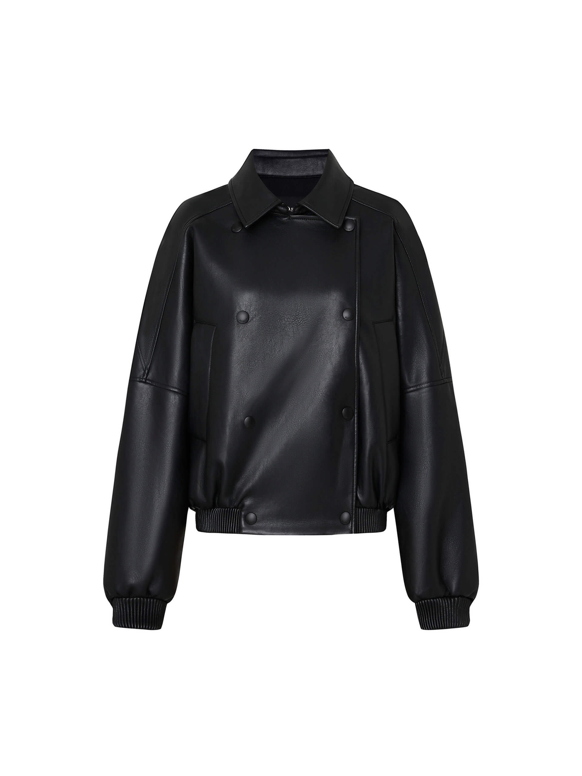 MO&Co. Women's Black Zip Up Faux Leather Oversized Bomber Jacket