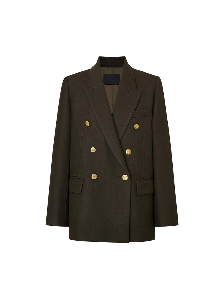 MO&Co. Women's Tailored Wool Blend Double Breasted Blazer in Olive