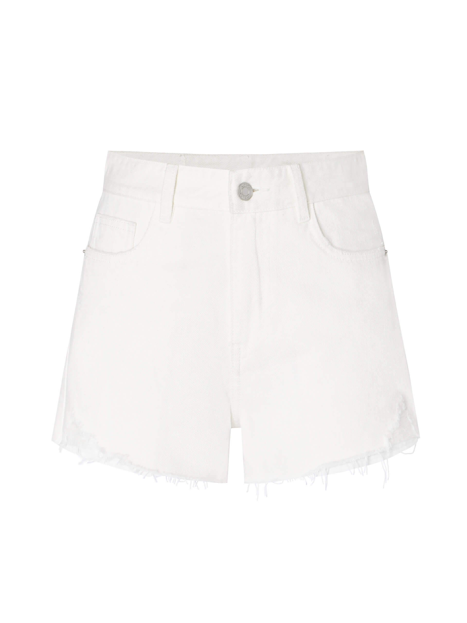 MO&Co. Women's Mid-rise Raw Hem Cotton Denim Shorts in White