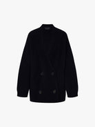 MO&Co. Noir Women's Wool Blend Double Breasted Oversized Knit Cardigan in Black