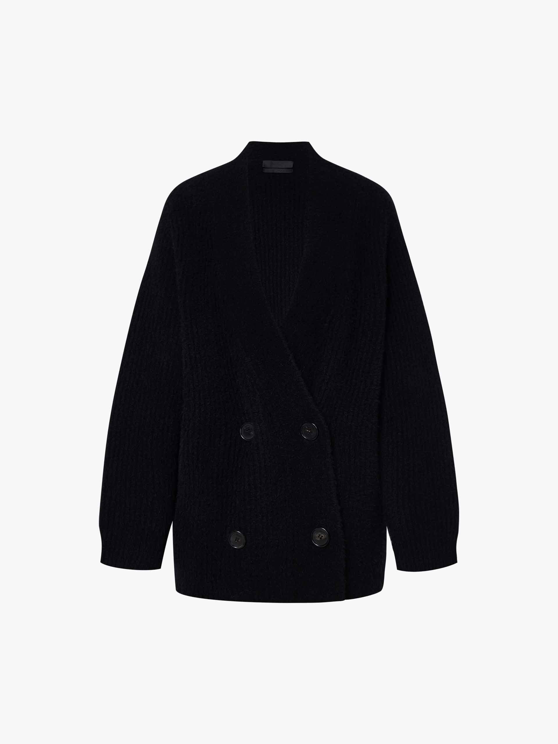 MO&Co. Noir Women's Wool Blend Double Breasted Oversized Knit Cardigan in Black