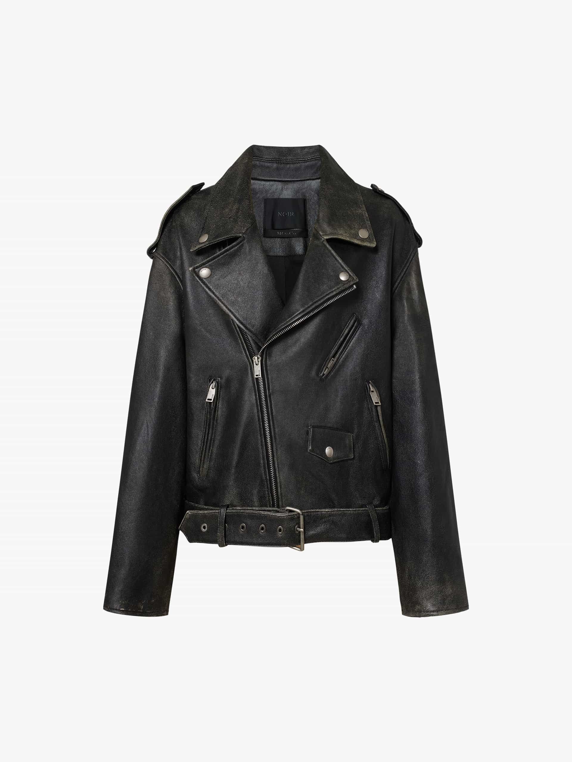 MO&Co. Noir Women's Retro Oversized Ovine Leather Biker Jacket