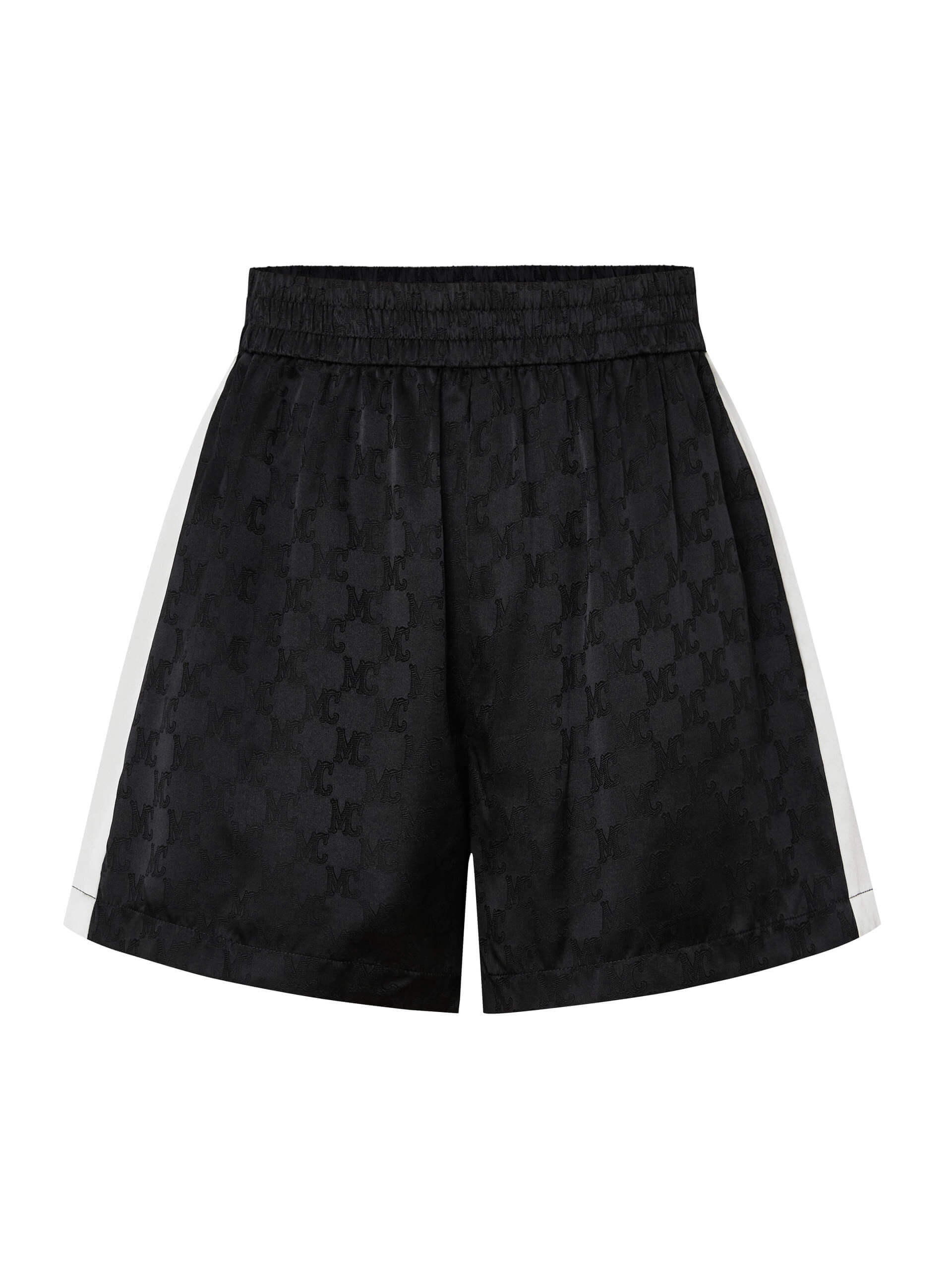 MO&Co. Women's Black Jacquard Silk Blend Track Shorts with Elastic Waist