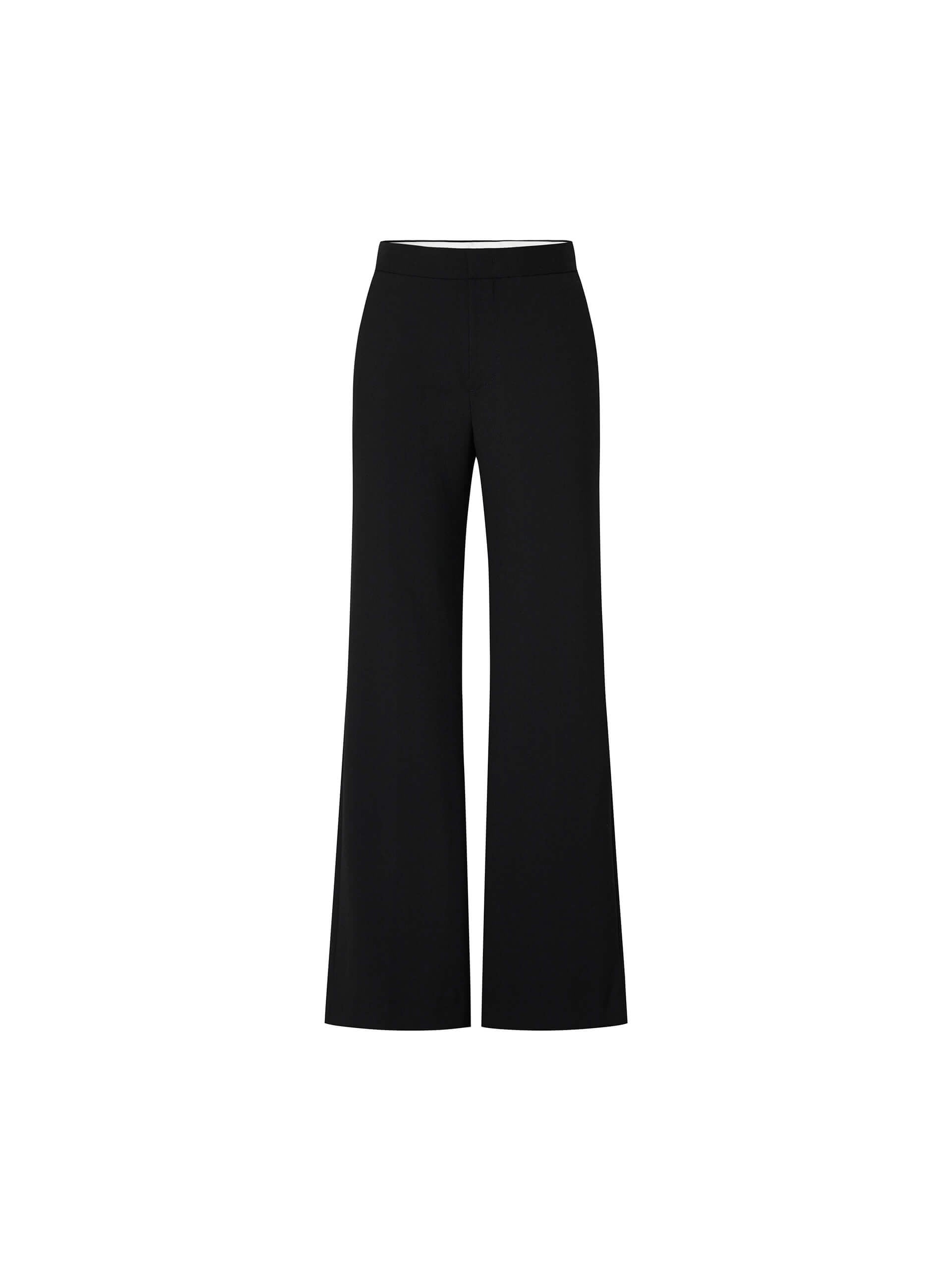 MO&Co. Women's Black Full Length High Rise Wide Leg Trousers in Good Wool