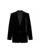 MO&Co. Noir Women's Black Velvet Single Breasted Blazer - Stylish Formal Jacket