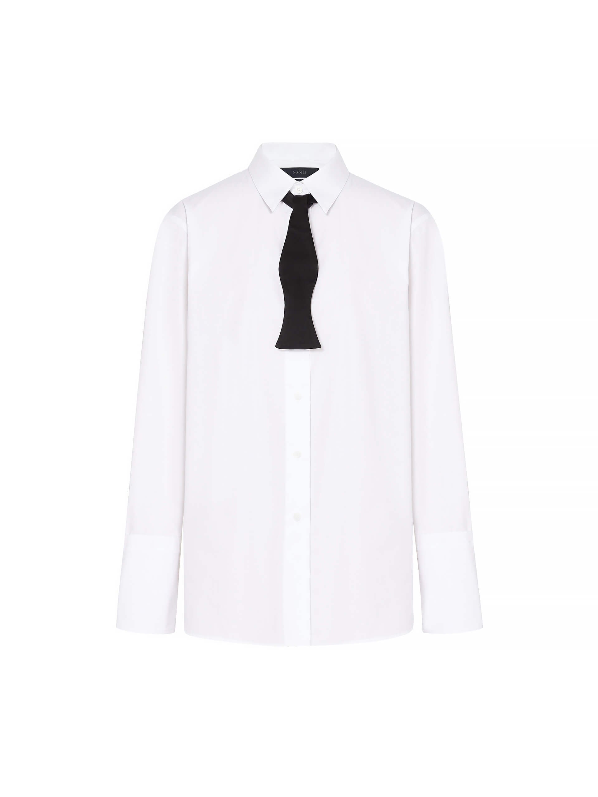 MO&Co. Noir Women's Tie Detail White Cotton Shirt with Classic Regular Fit