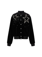 MO&Co. Noir Women's Rhinestone-embellished Cotton Bomber Jacket Black