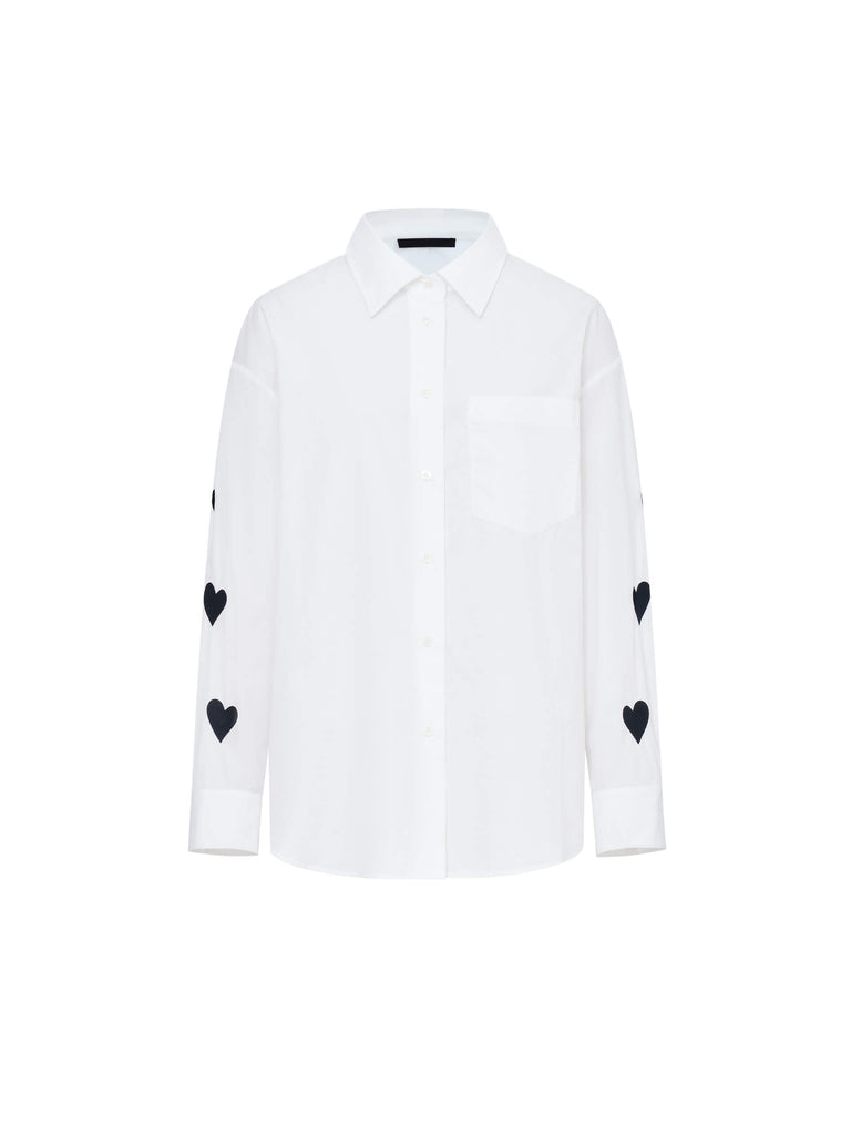MO&Co. Women's Cotton Heart Pattern Embroidery White Shirt Blouse
