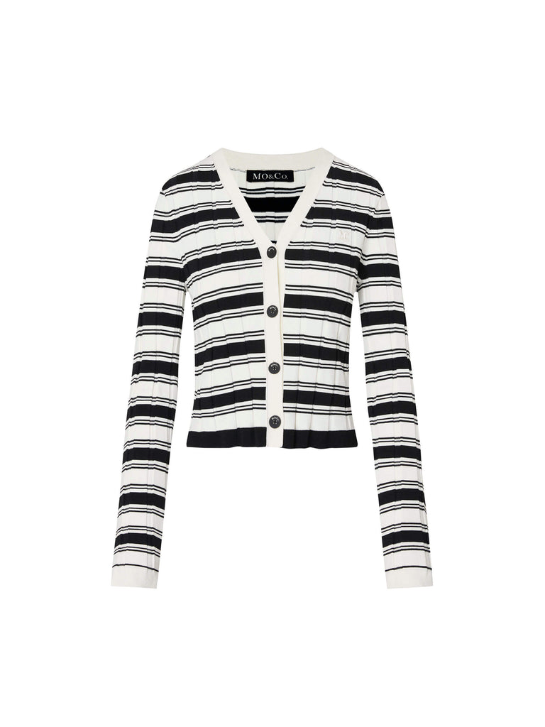 MO&Co. Women's Black and White Stripe Structured Knit Cardigan