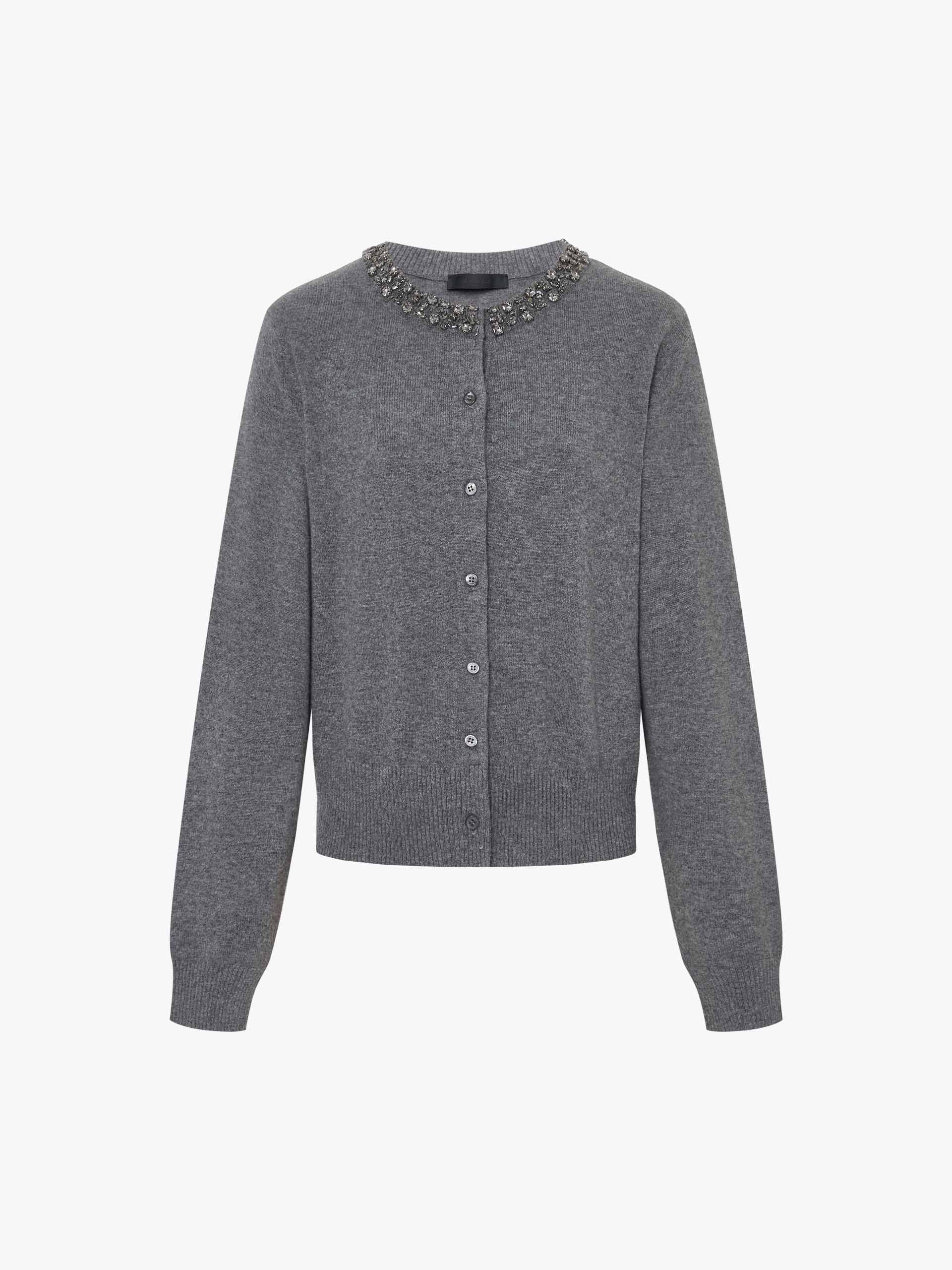 MO&Co. Women's Crystal Collar Wool Cashmere Knit Cardigan in Grey