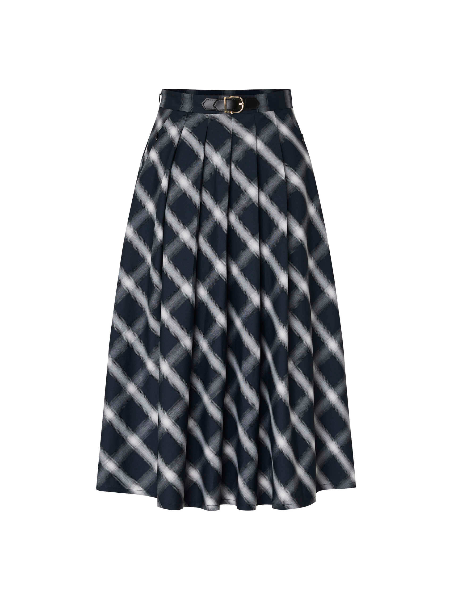 MO&Co. Women's Belt Detail Plaid Pleated Midi Skirt