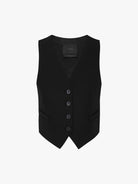 MO&Co. Noir Women's Paneled Pure Wool Belted Suit Waistcoat in Black