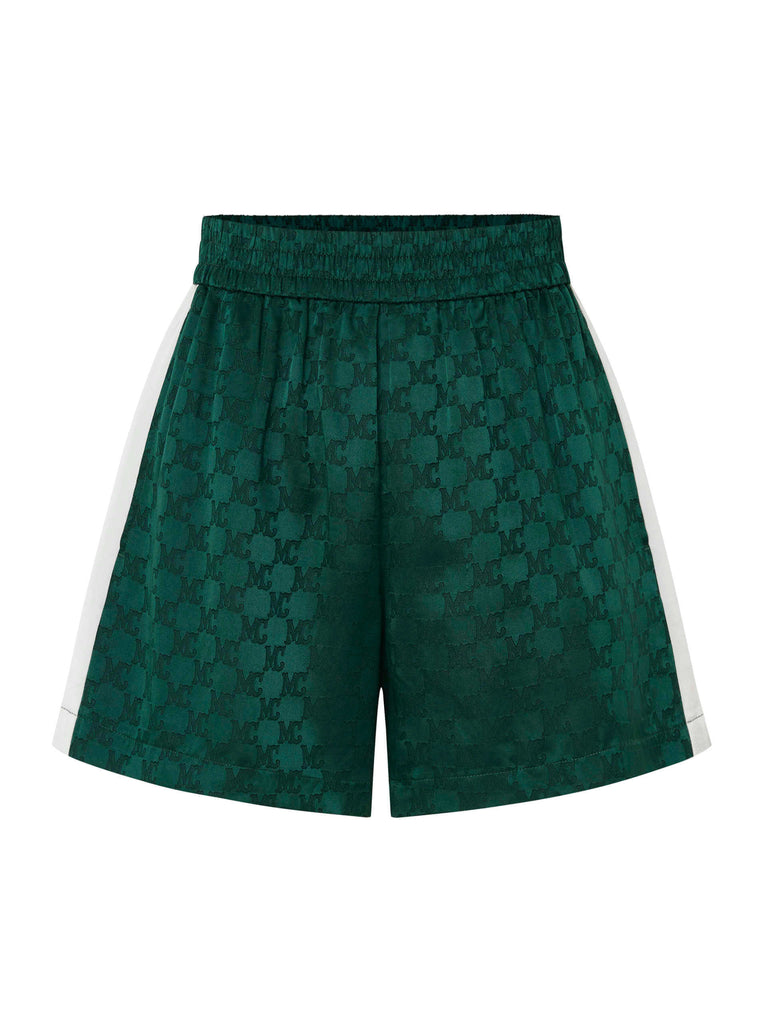 MO&Co. Women's Green Jacquard Silk Blend Track Shorts with Elastic Waist