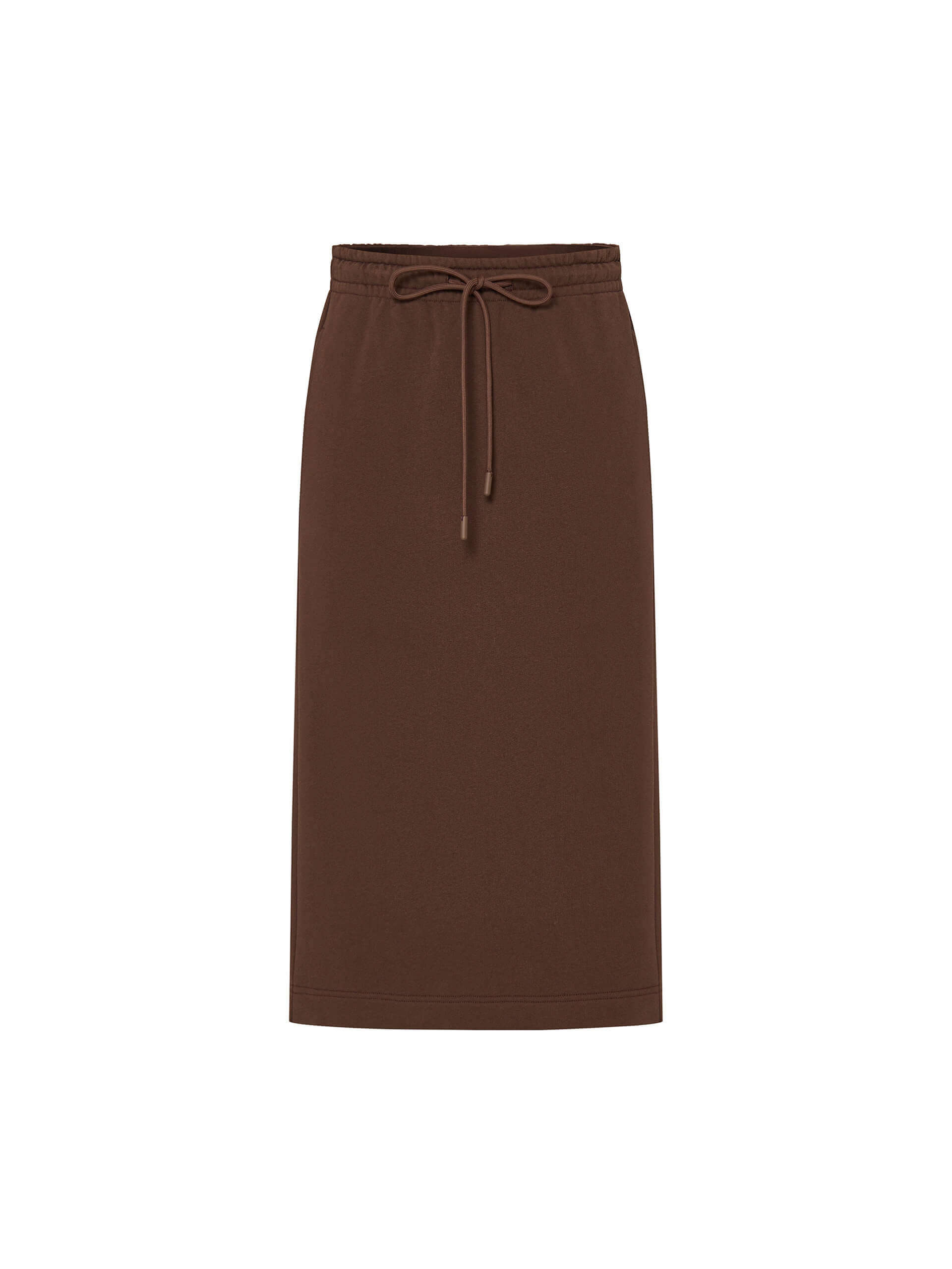 MO&Co. Women's Drawstring Waist Back Slit Casual Straight Midi Skirt Cotton in Brown