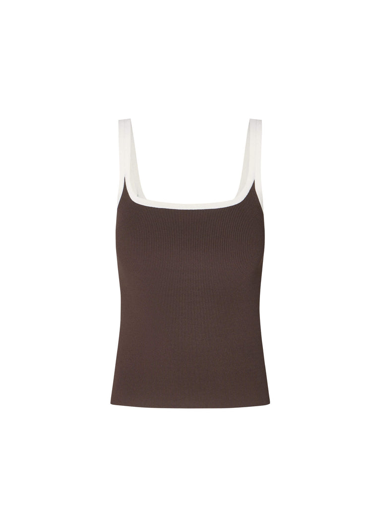 MO&Co. Women's Contrast Trim Ribbed Tank Top in Brown