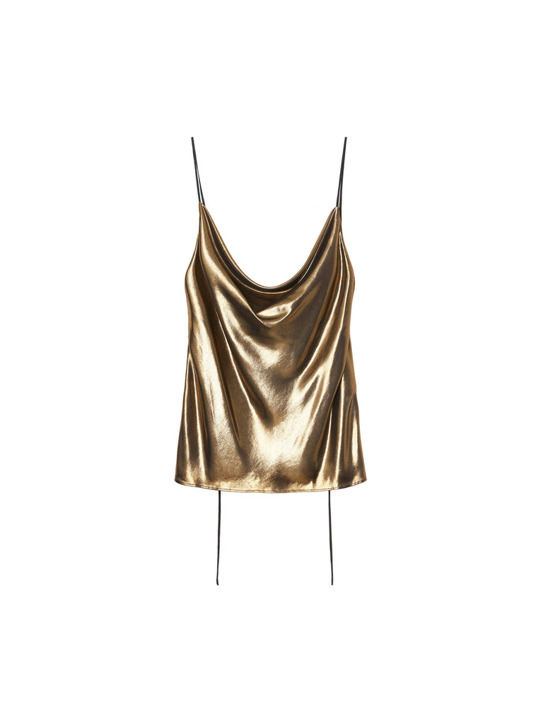 MO&Co. Noir Collection Women's Glossy Gold Waterfall Neck Camisole Top