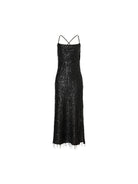 MO&Co. Noir Women's Fringed Detail Maxi Spaghetti Evening Dress Black