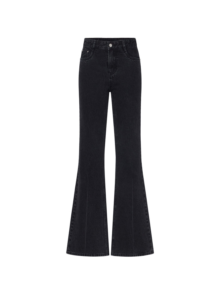 MO&Co. Women's Washed Black High Rise Flared Denim Jeans