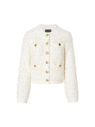 MO&Co. Noir Women's Metal Button Cropped Cardigan Beige features a shaggy texture and a cropped, boxy silhouette.