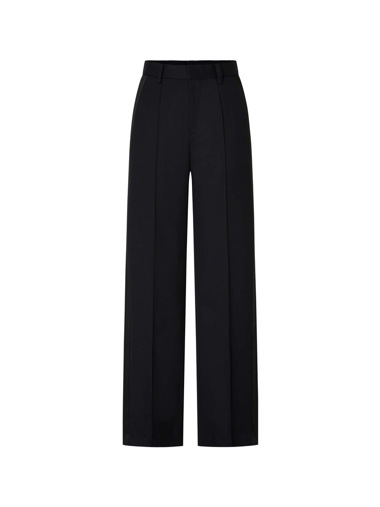 MO&Co. Women's Include Wool Straight Pants with Stain Side in Black