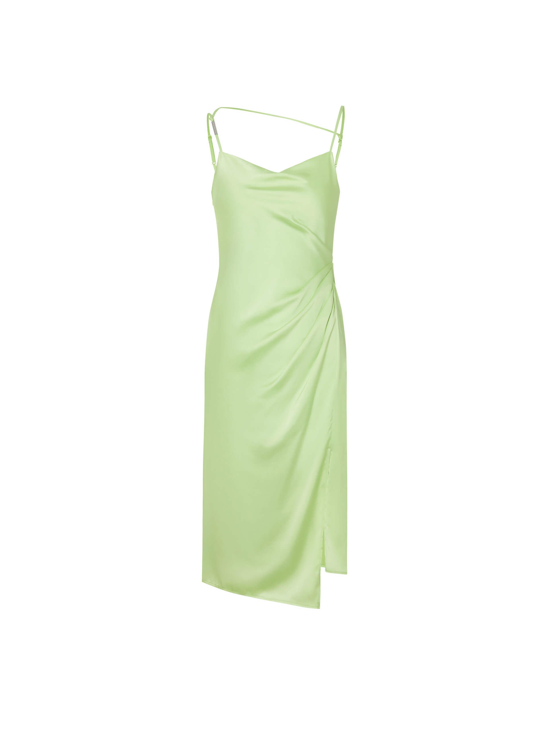 MO&Co. Women's Lime Side Slit Draped Midi Cami Dress