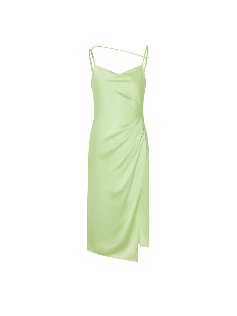 MO&Co. Women's Lime Side Slit Draped Midi Cami Dress