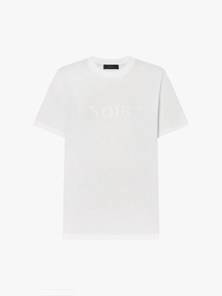 MO&Co. Noir Women's Cotton Drop Shoulder White T-shirt. Crafted from a lightweight and slightly sheer cotton fabric, this t-shirt offers a relaxed and airy feel perfect for warm days.
