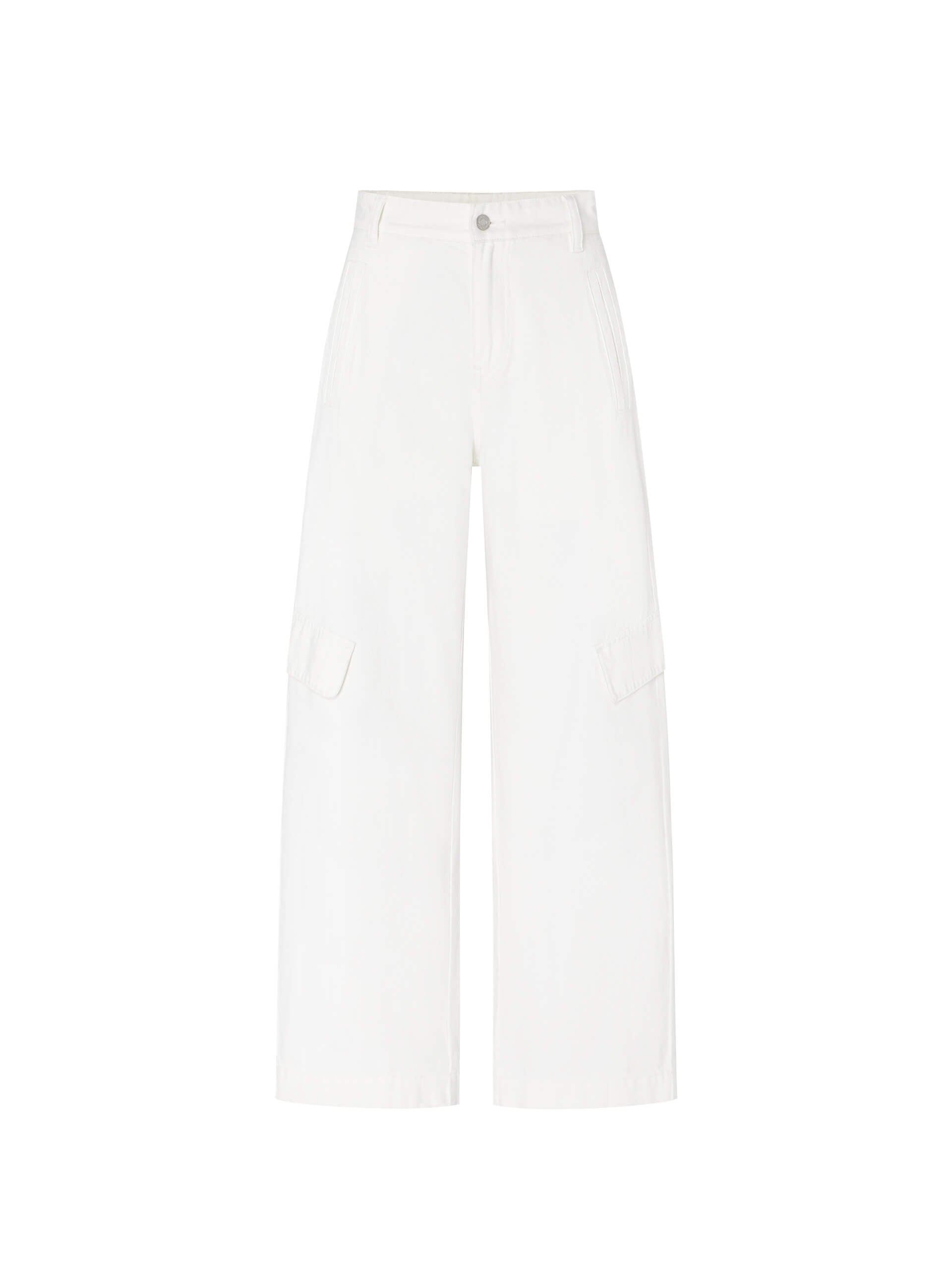 MO&Co. Women's Wide Leg Cotton Denim Cargo Pants in White