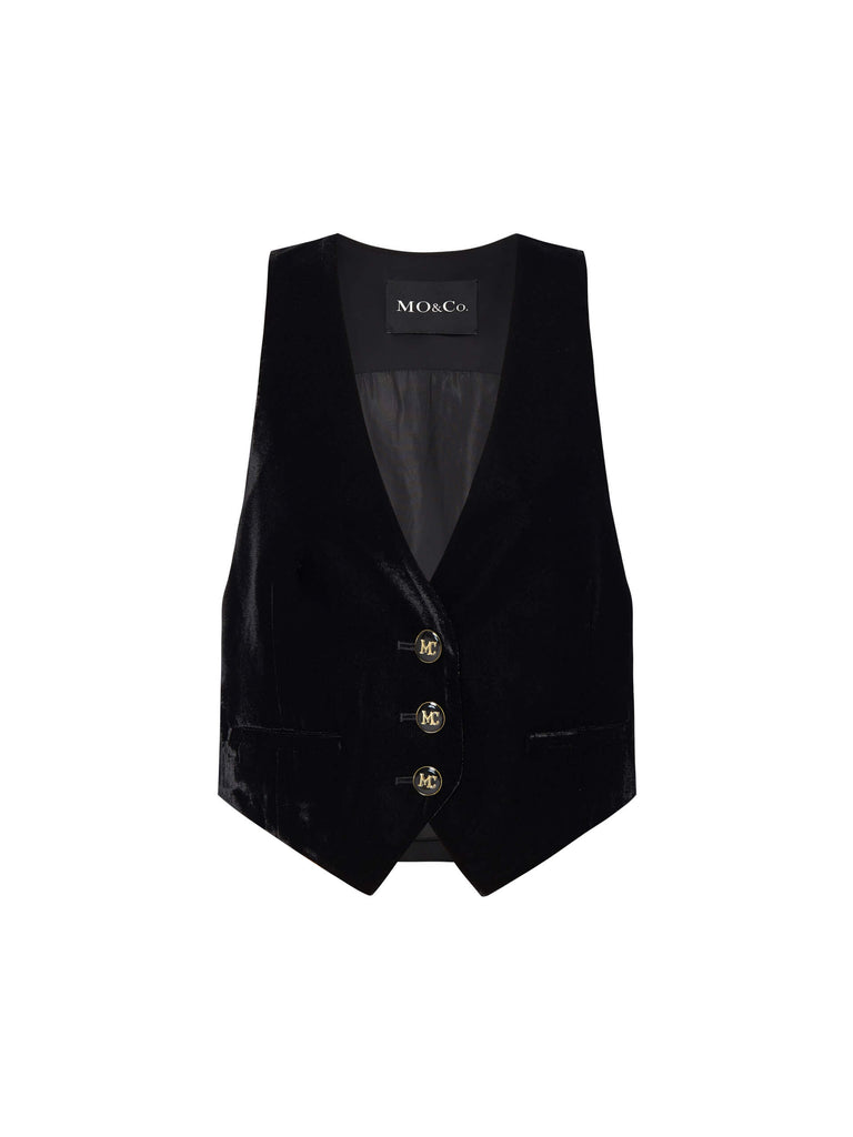 MO&Co. Women's Black Cropped Velvet Suit Waistcoat Jacket
