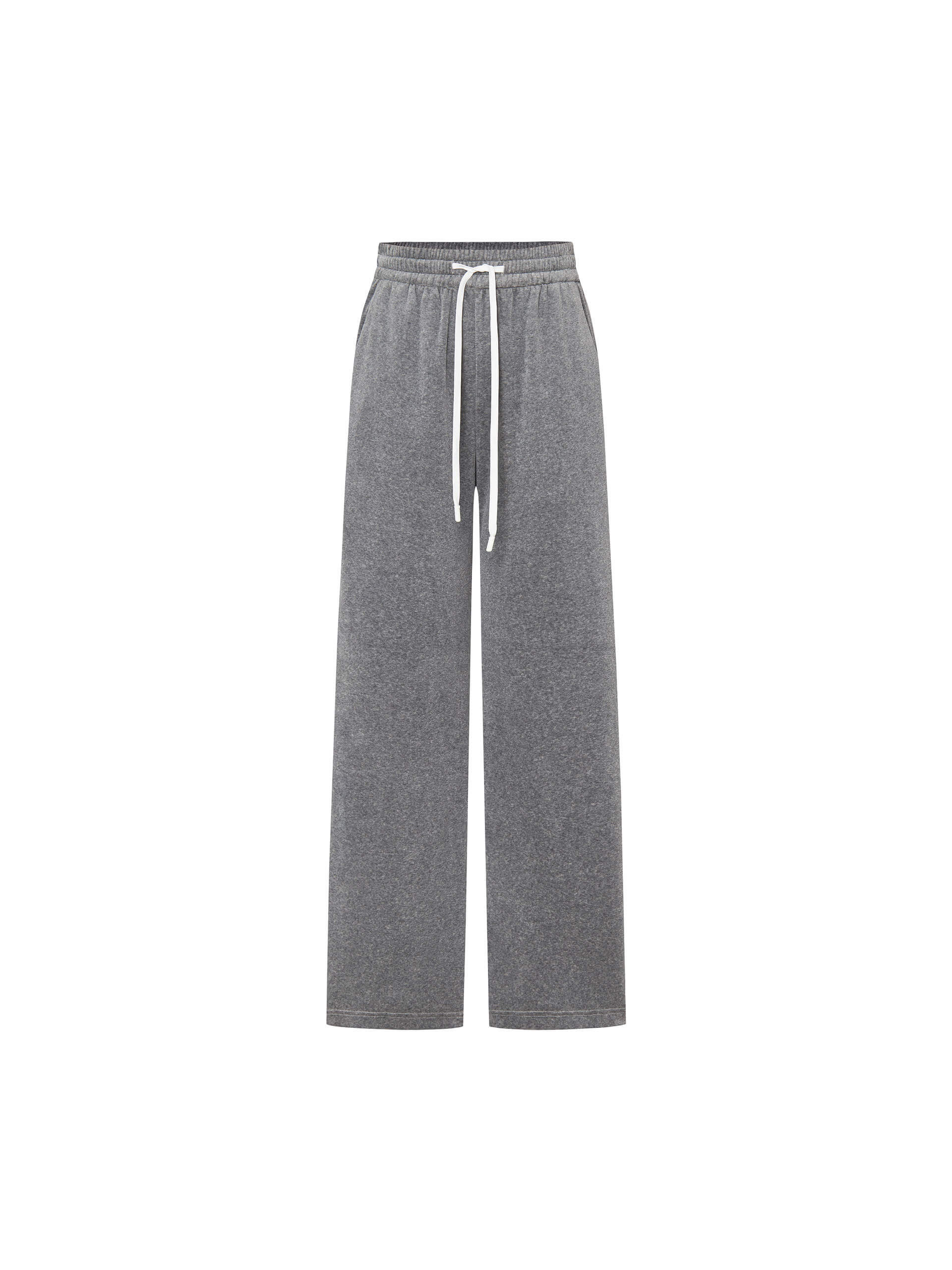 MO&Co. Women's Drawstring Waist Wide Straight Leg Velvet Pants Solid in Grey