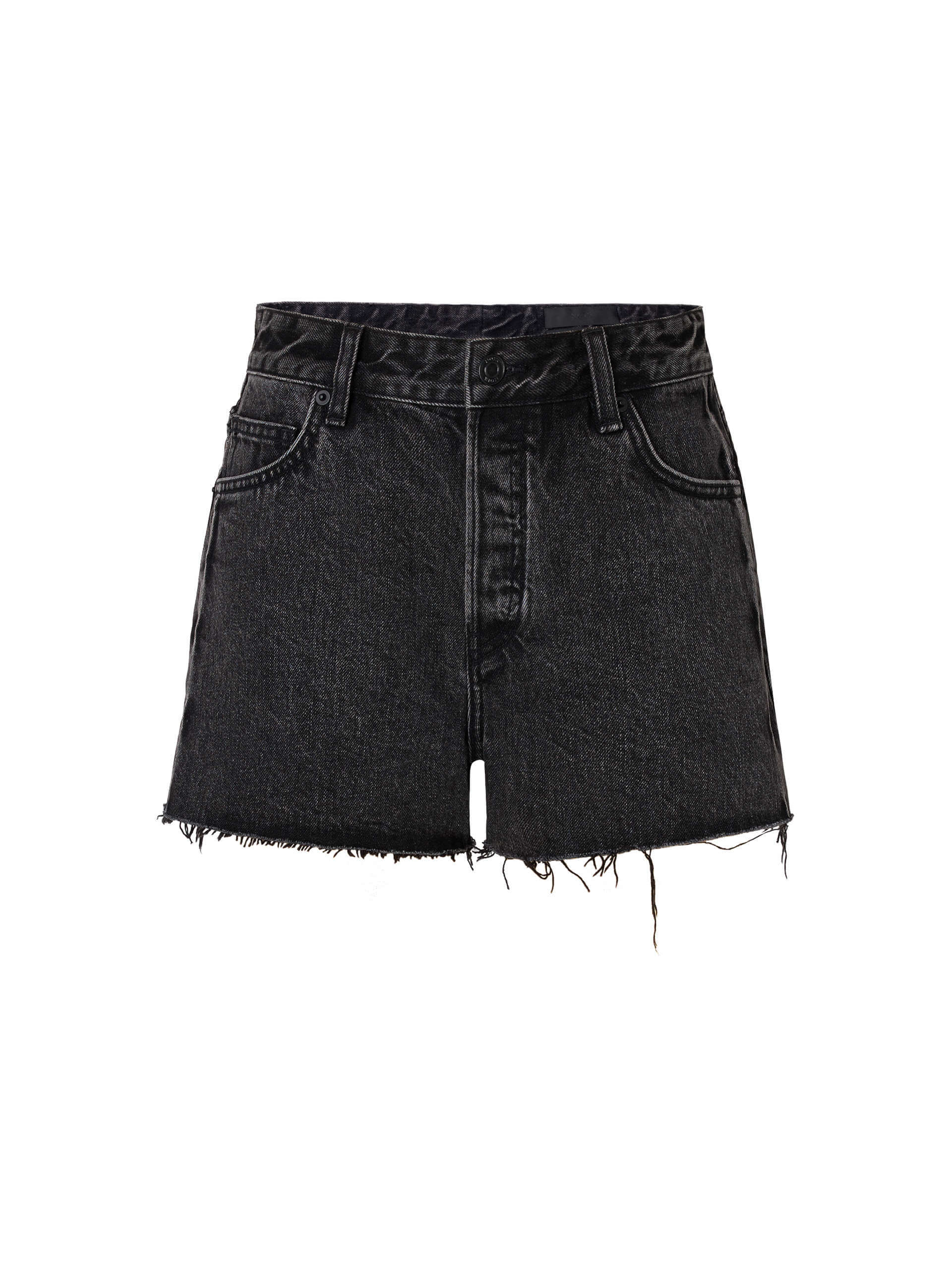 MO&Co. Noir Women's High Waist Raw Denim Shorts | Vintage Style in Black