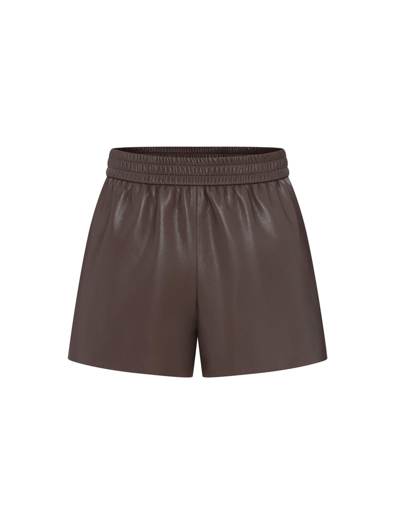 MO&Co. Women's Casual Elasticated Waist Faux Leather Shorts in Brown