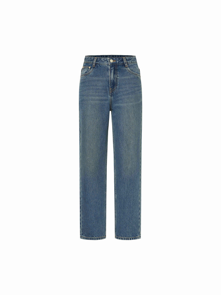 MO&Co. Women's Tapered Leg TurkishCotton Jeans in Blue