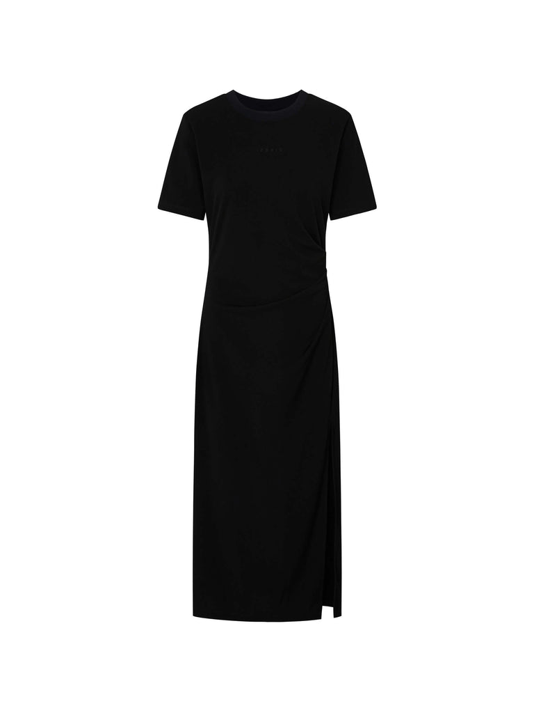 MO&Co. Women's Black Side Slit Midi Dress with Short Sleeves