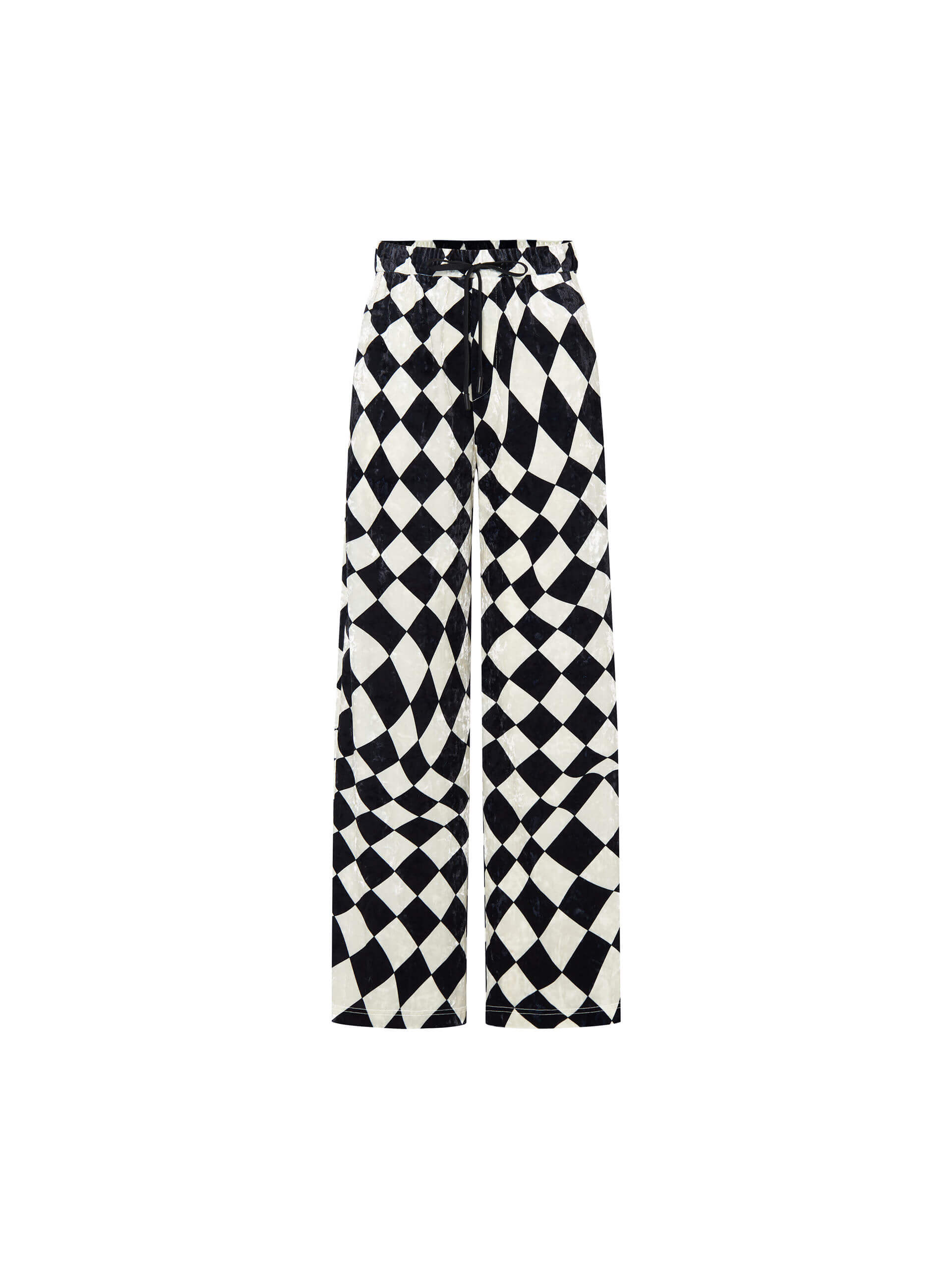 MO&Co. Women's Argyle Checkered Elastic Waist Wide Leg Velvet Pants