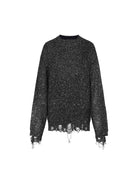 MO&Co. Noir Women's Distressed Sequin Loose Fit Sweater | Effortless Luxury in Grey color and metallic fiber