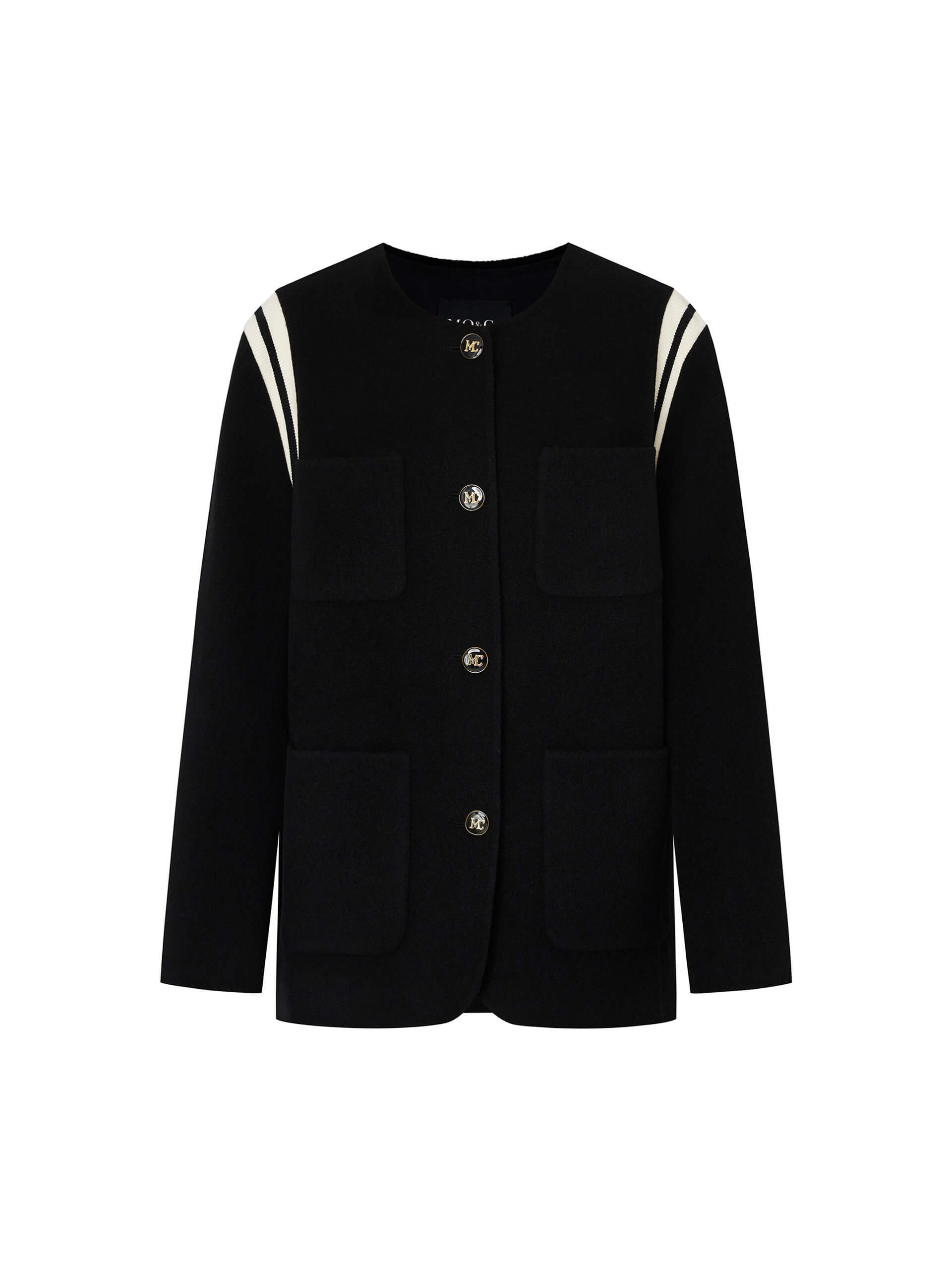 MO&Co. Women's Wool Blend Contrast Trim Collarless Jacket Black