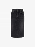 MO&Co. Noir Women's Back Slit Vintage Washed Midi Denim Skirt in Black