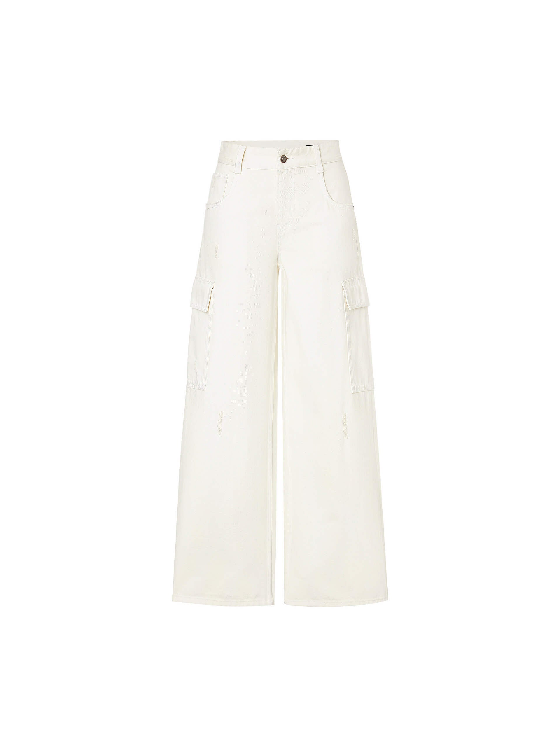 MO&Co. Women's White Full Length Wide Leg Cargo Jeans in Cotton